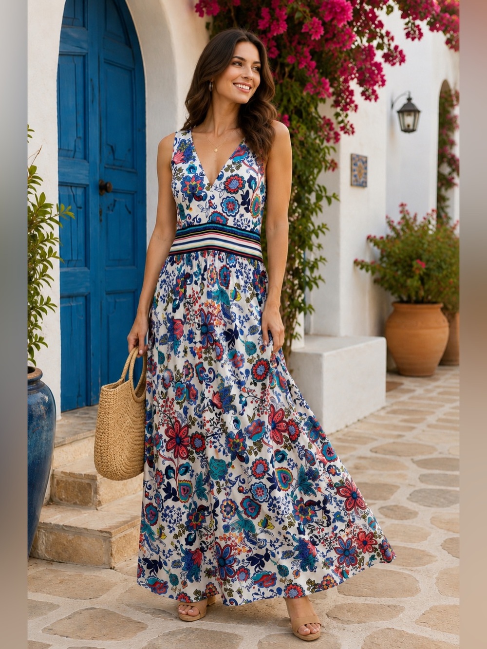 Milly for DesignNation Floral Sleeveless Maxi Dress M Boho Resort  Coastal
